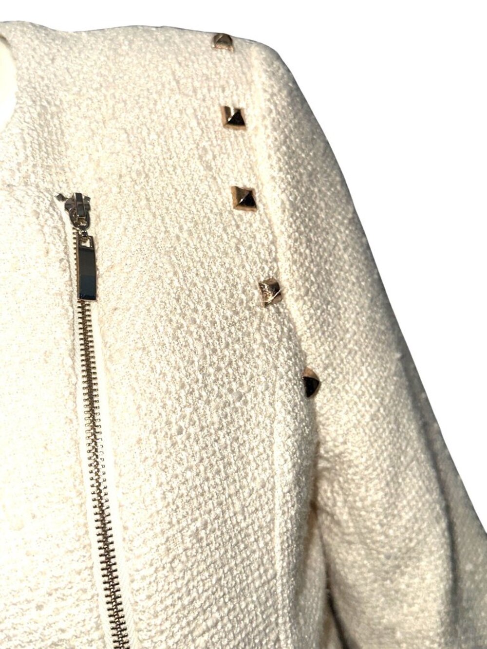 Forever 21 Size S Ivory Studded Moto Jacket Textured Weave Streetwear Vibes Chic - Picture 9 of 14